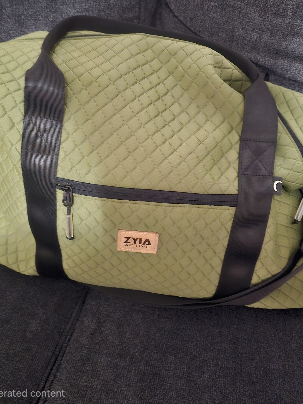 Zyia Active USA Olive Quilted Duffel with Black Straps